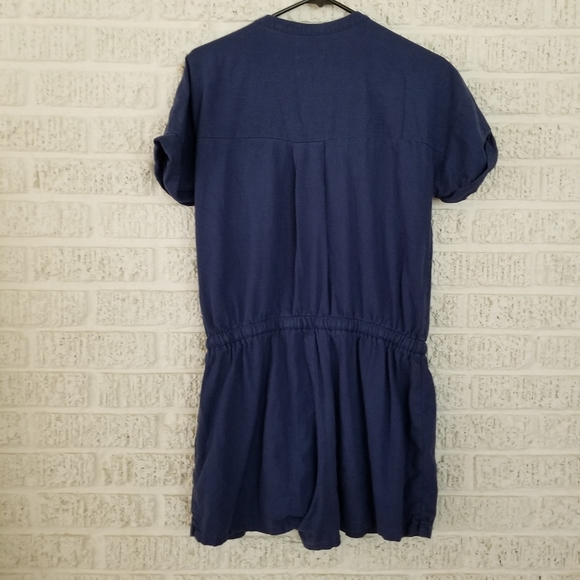 Old Navy Blue Linen Button Front Drawstring Romper - Picture 4 of 5
